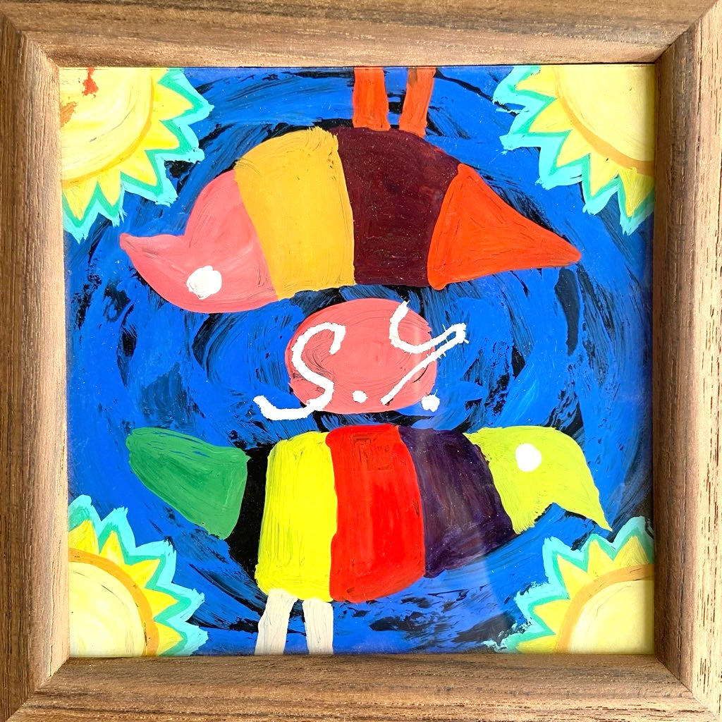 柚木沙弥郎 ガラス絵 「メキシコの鳥」 アート 絵画 一点もの 作家 中古