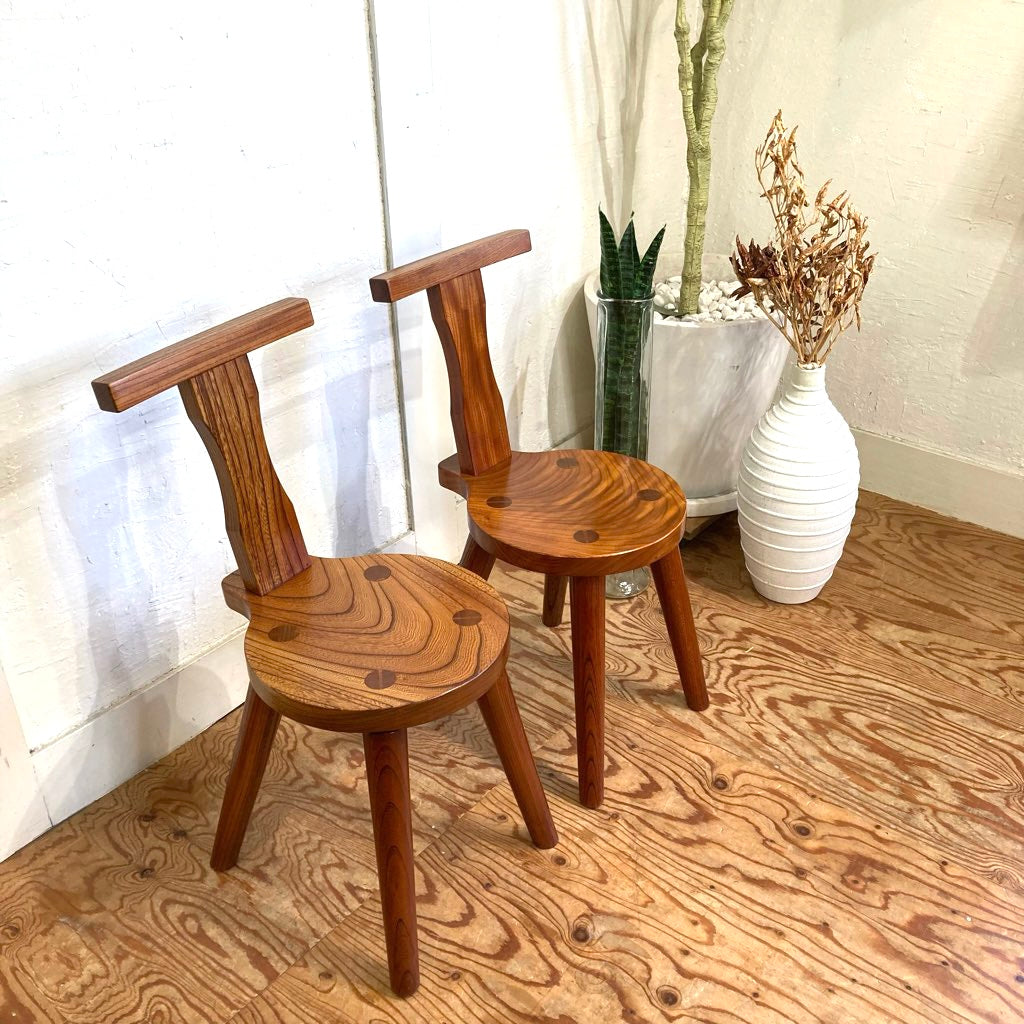 ケヤキ無垢材 ダイニングチェア スツール 中古 小ぶり コンパクト