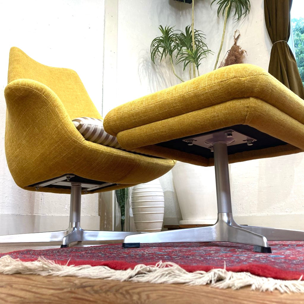 中村工芸 / nakamura ラウンジチェア＆オットマン イエロー ストライプ