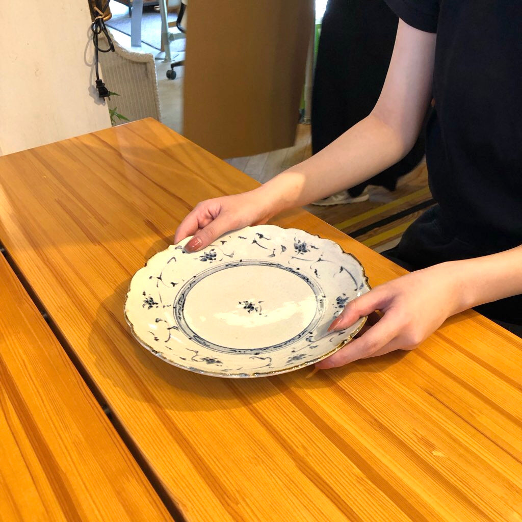 染付輪花大皿 6枚セット 藤田佳三 未使用 丸皿 中古 食器 プレート