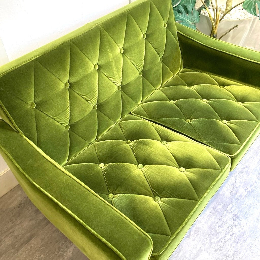 カリモク60 ロビーチェア 2シーター モケットグリーン 中古 国産