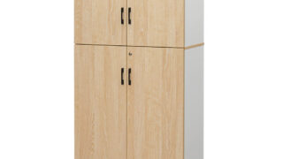 プラン木製シェルフ W800×H1850 ナチュラル×ホワイト 上下扉付き RFPS