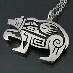 ホピ族 Sparky Masawytewa ベア オーバーレイ ネックレス 【送料無料】