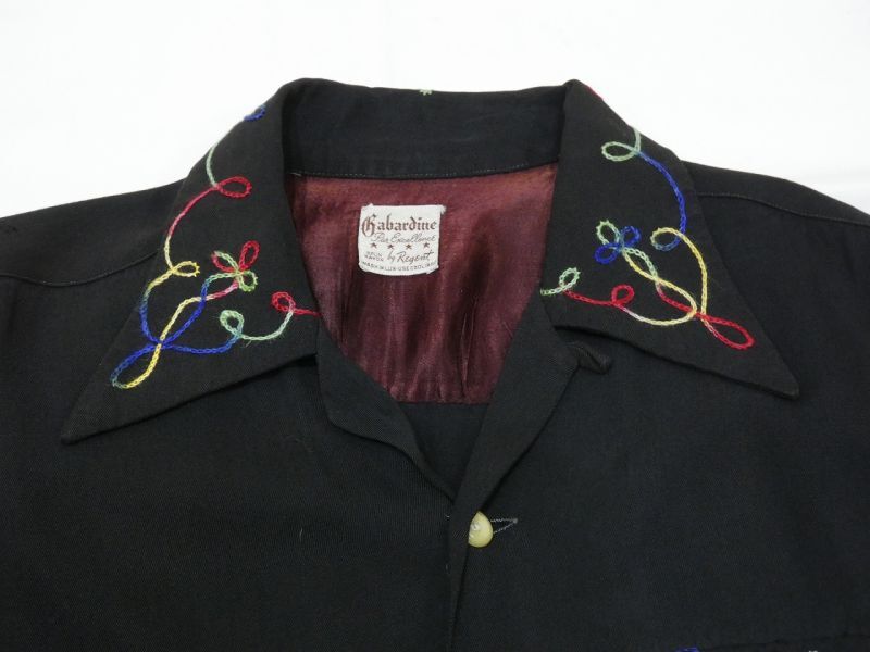 50s Regent BLACK PLAIN SOLID LOOP COLLAR RAYON GABARDINE SHIRT