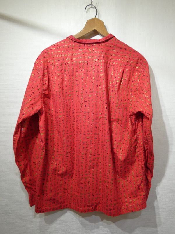 50s BUD Berma ROCK'N ROLL HIEROGLYPHIC ALL OVER PATTERN BOX SHIRT