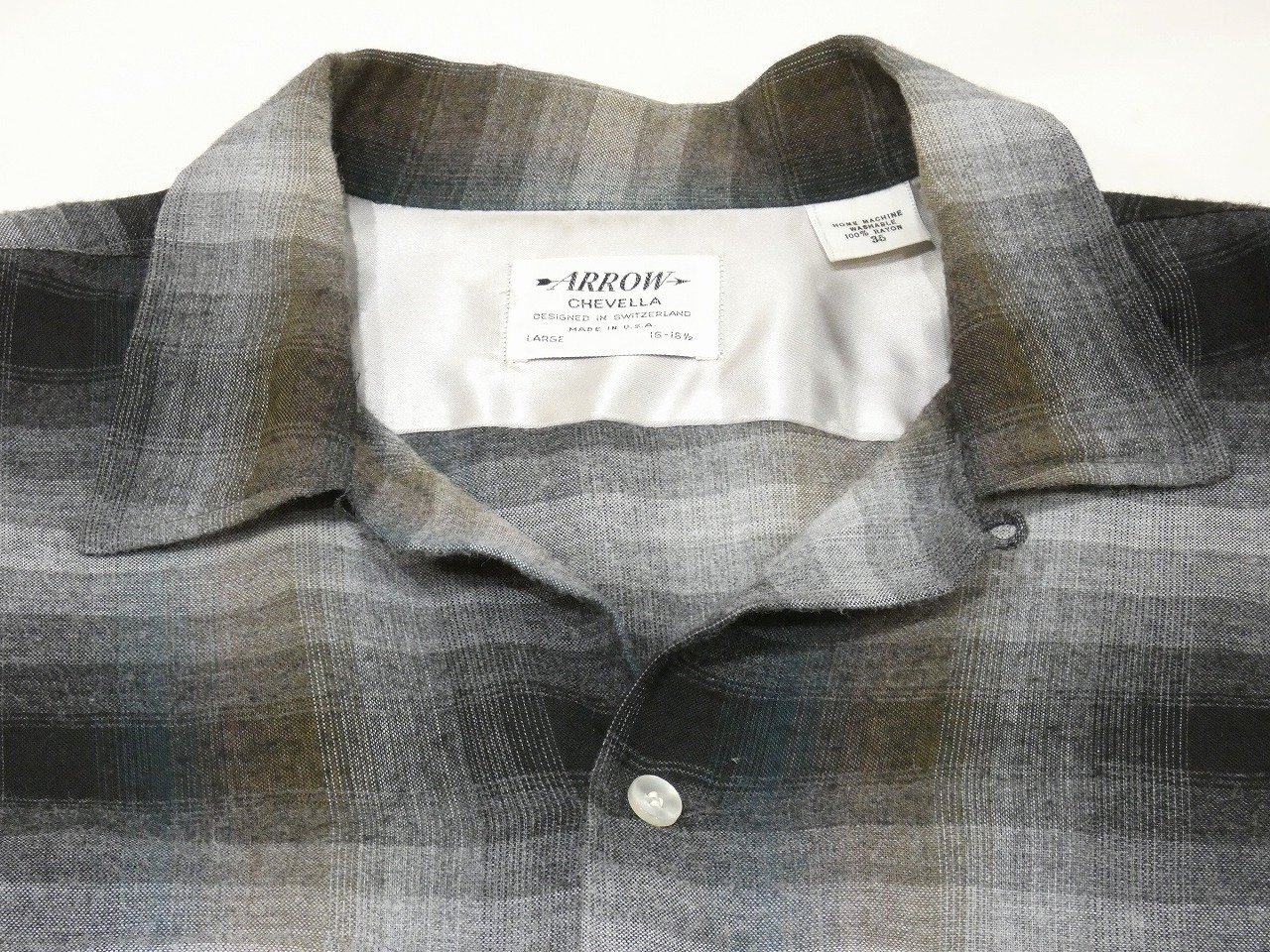 60s ARROW CHEVELLA OMBRE SHADOW CHECK RAYON OPEN COLLAR BOX SHIRT