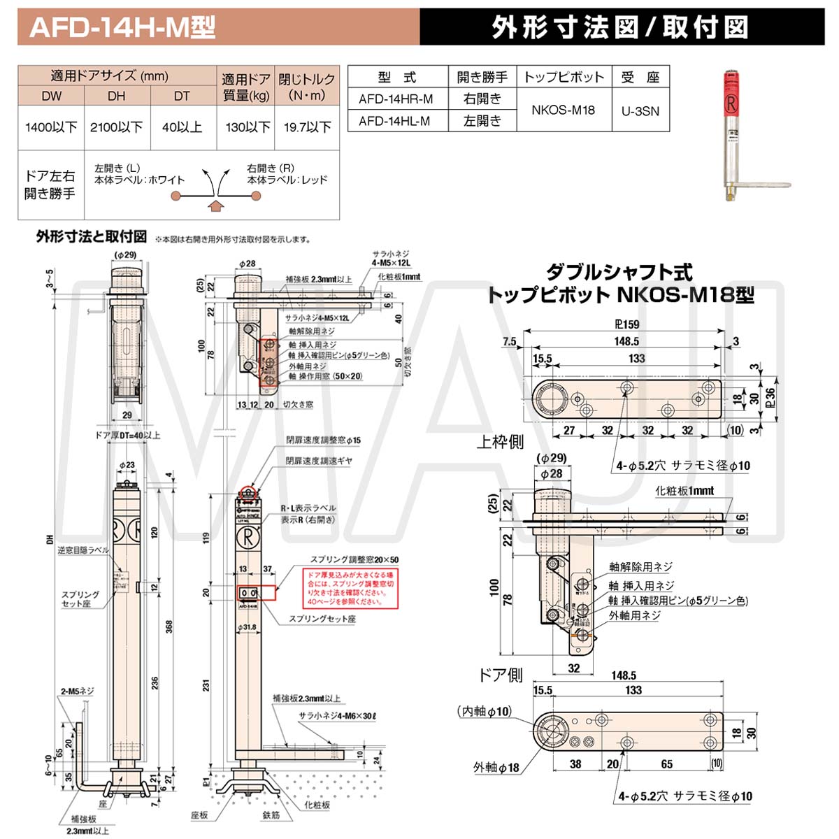 日東工器（デンセイ） オートヒンジ中心吊型 AFDシリーズ AFD-14H-M型