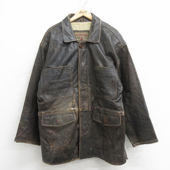 古着通販 XL☆古着 ミラージュ MIRAGE 長袖 レザー ジャケット メンズ