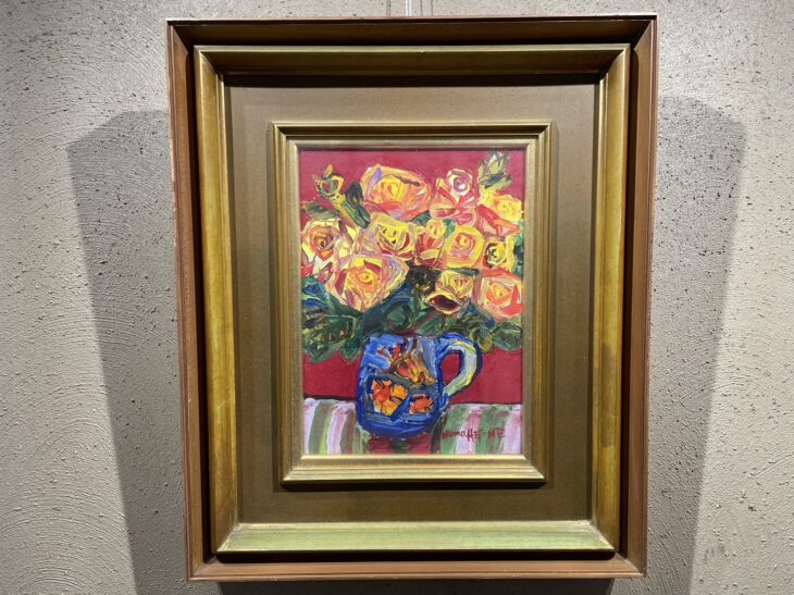 野間 仁根 作 油絵 4号『薔薇』 ｜骨董品買取 緑和堂