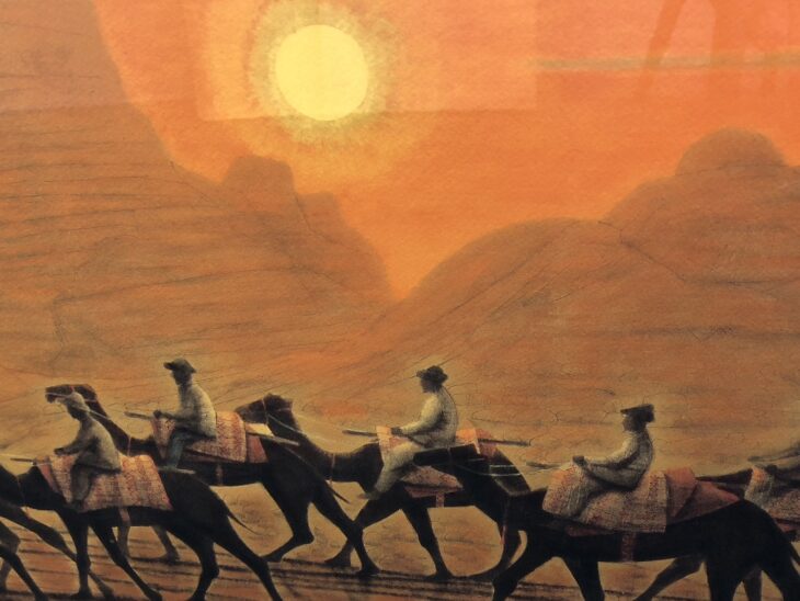 平山郁夫作 『楼蘭遺跡を行く・日』 ｜骨董品買取 緑和堂