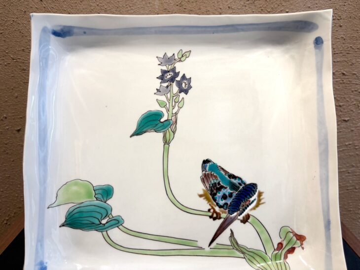 武腰潤 『色絵川蝉文盛器』 ｜骨董品買取 緑和堂