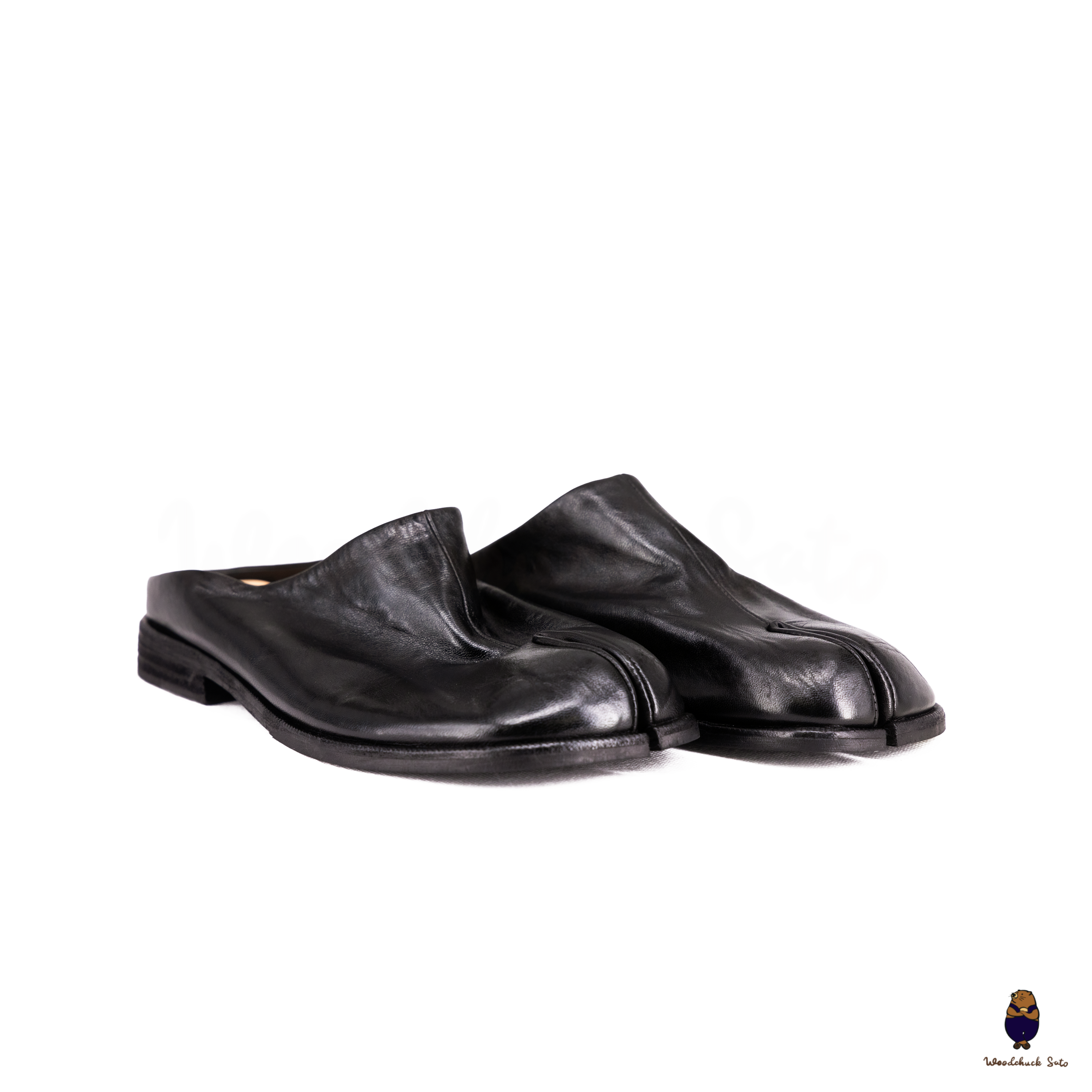 WoodchuckSato Vintage Black Horse Leather Tabi Split Toe Mules