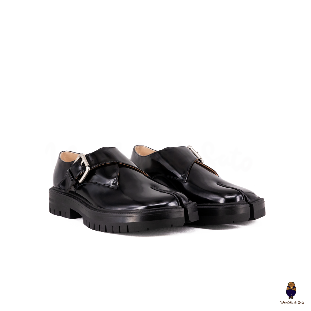 WoodchuckSato Classic Black Edge-Beaded Cowhide Tabi Monk Strap