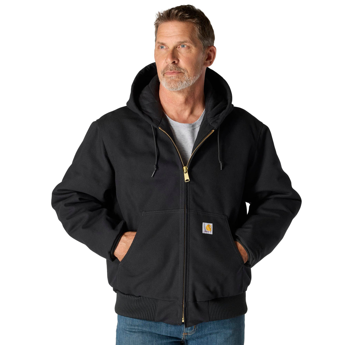 Carhartt Men's Flannel Lined Firm Duck Zip Hooded Active Jacket