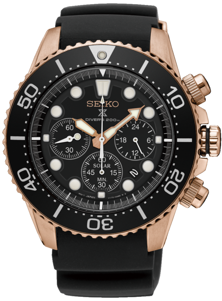 Seiko Prospex Solar Chronograph 200M Scuba Diver Black-Gold