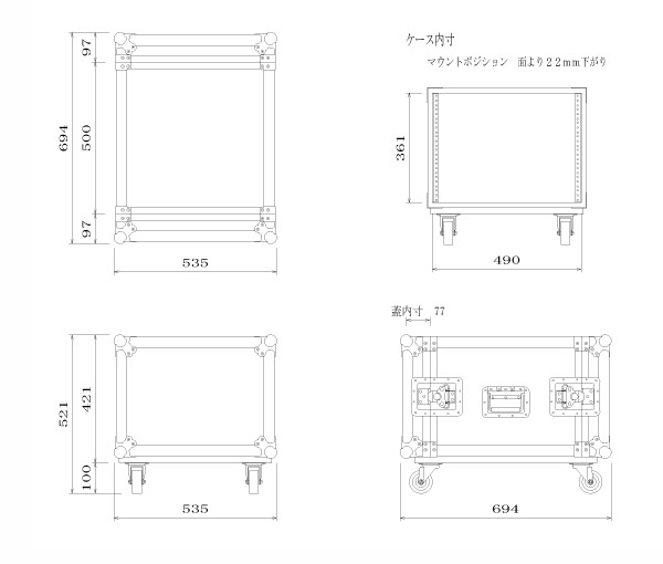 ARMOR アルモア 8U RACKCASE D500mm キャスター付 黒 01ブラック