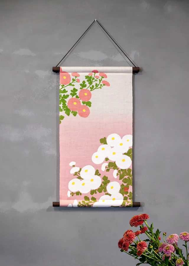 部屋をおしゃれに演出する手染め麻タペストリー！】洛柿庵 型染め