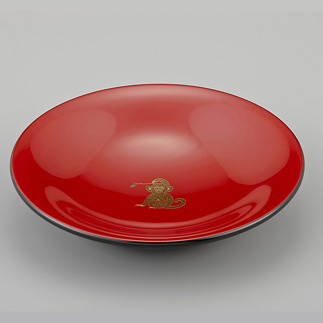 菓子鉢｜輪島塗 菓子鉢 ユリ型 干支・申蒔絵 外黒内朱