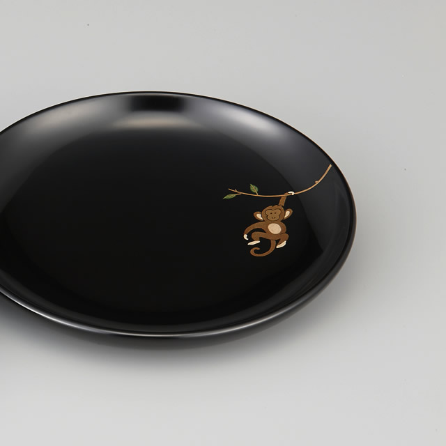 銘々皿｜輪島塗 銘々皿 干支 申蒔絵 ペア 黒／溜 〔5寸丸〕 紙箱入