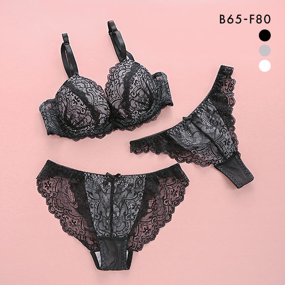 カシュクール 総レース ブラジャー ショーツ Tバック 3点セット BCDEF