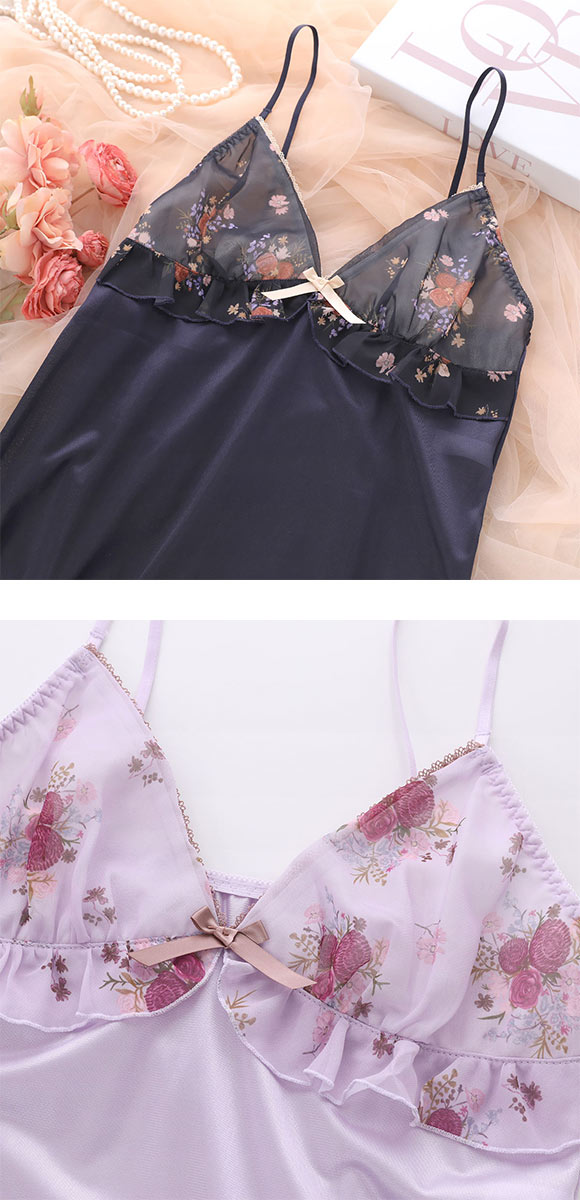 ココランジェ レトロフラワードレス ランジェリー スリップ 75cm丈