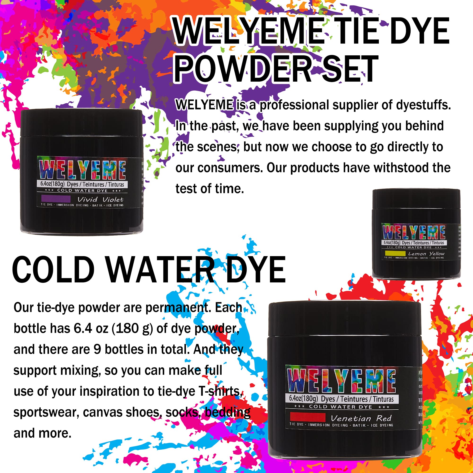 Tie Dye Powder Bulk, Fabric Dye Powder 9 Pack, Cold Water Dye Set