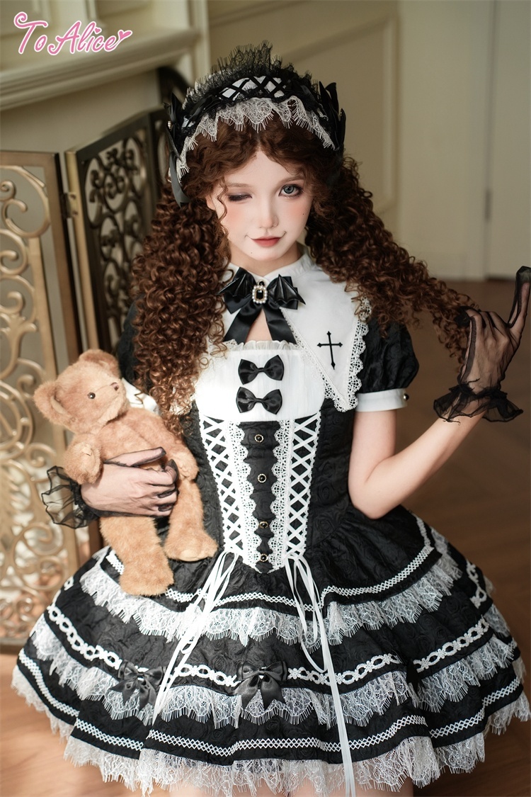 BlackShamrock】F201レースアップ変型襟クロスワンピース - To Alice