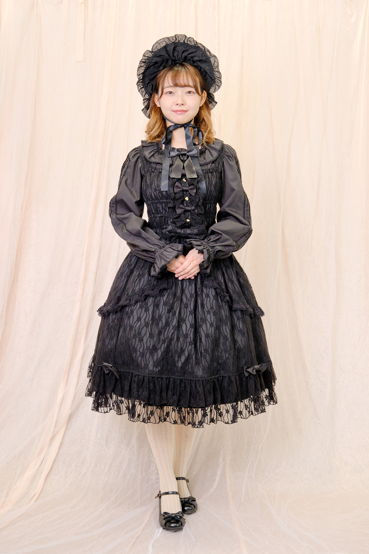 総レースシャーリングジャンパースカート 黒｜東京ロリィタ-TOKYO