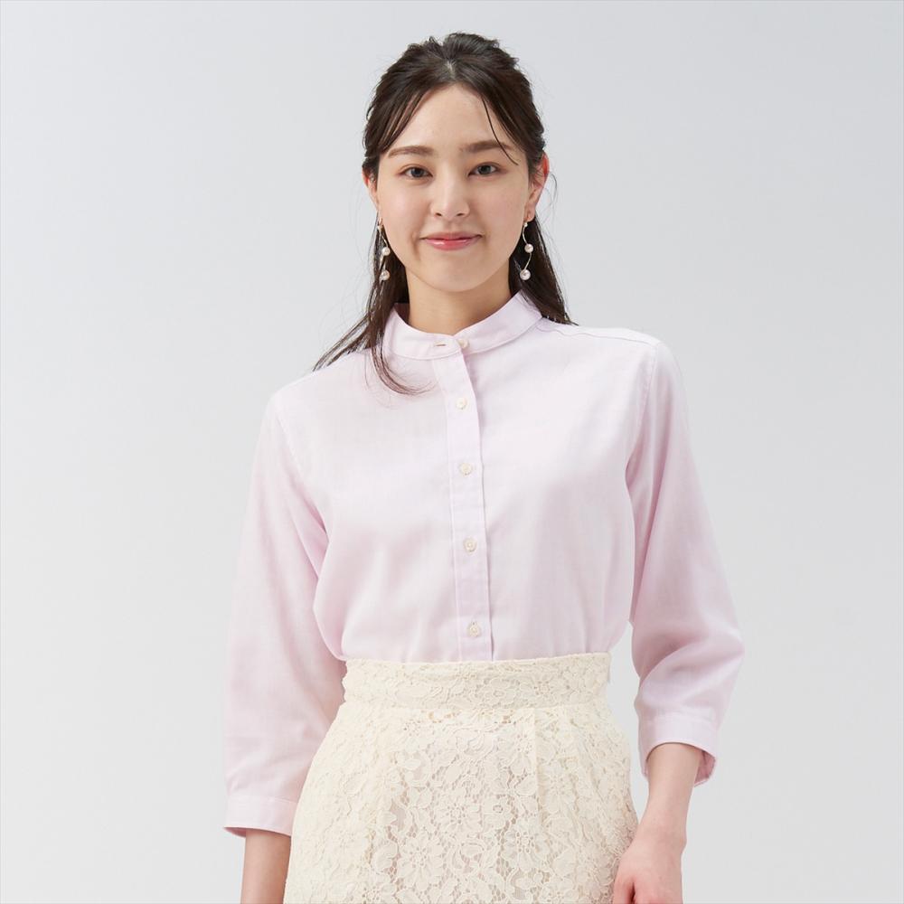 Pitta Re:)】 カジュアルシャツ ふわっとガーゼシャツ スタンド 七分袖