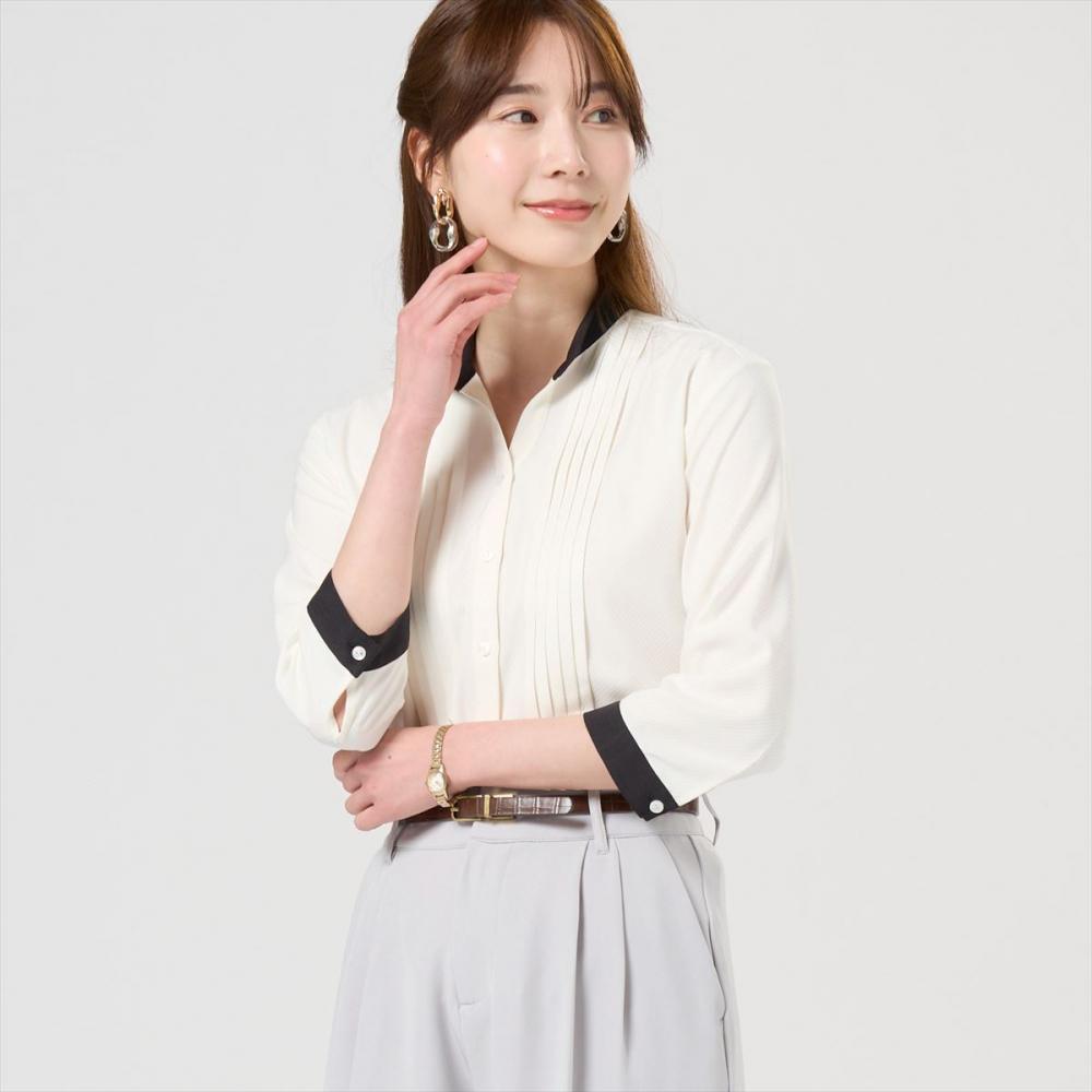 COFREX】 クレリック スキッパー スタンド タックブラウス 七分袖