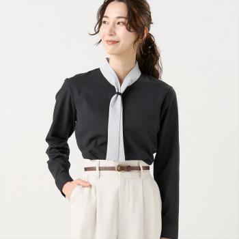 COFREX】 配色ボウタイ ブラウス 長袖 レディースデザインシャツ(S