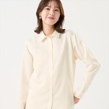 サテン ワイドシルエット レギュラー衿 シャツ 長袖 レディース(M オフ
