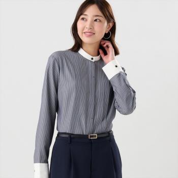 COFREX】 スタンド 配色ブラウス 長袖 レディースデザインシャツ(S