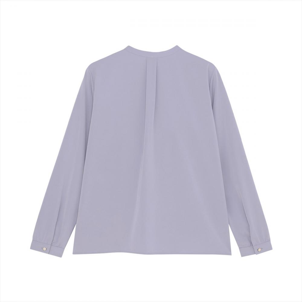 シルキーサテン ピンタック ブラウス 長袖 レディース(M ブルーグレー