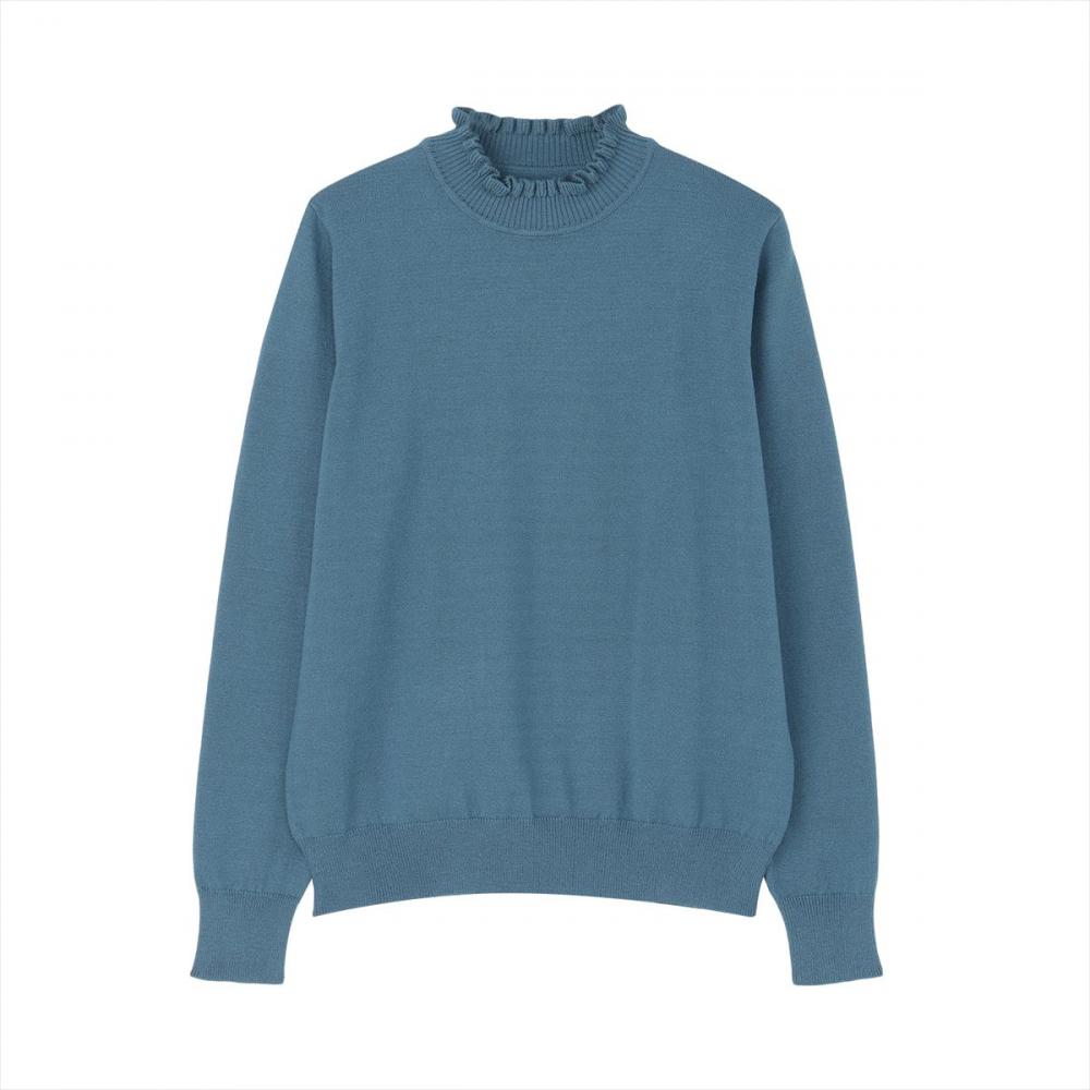 ニット フリルネック プルオーバー レディース(M ブルーグリーン