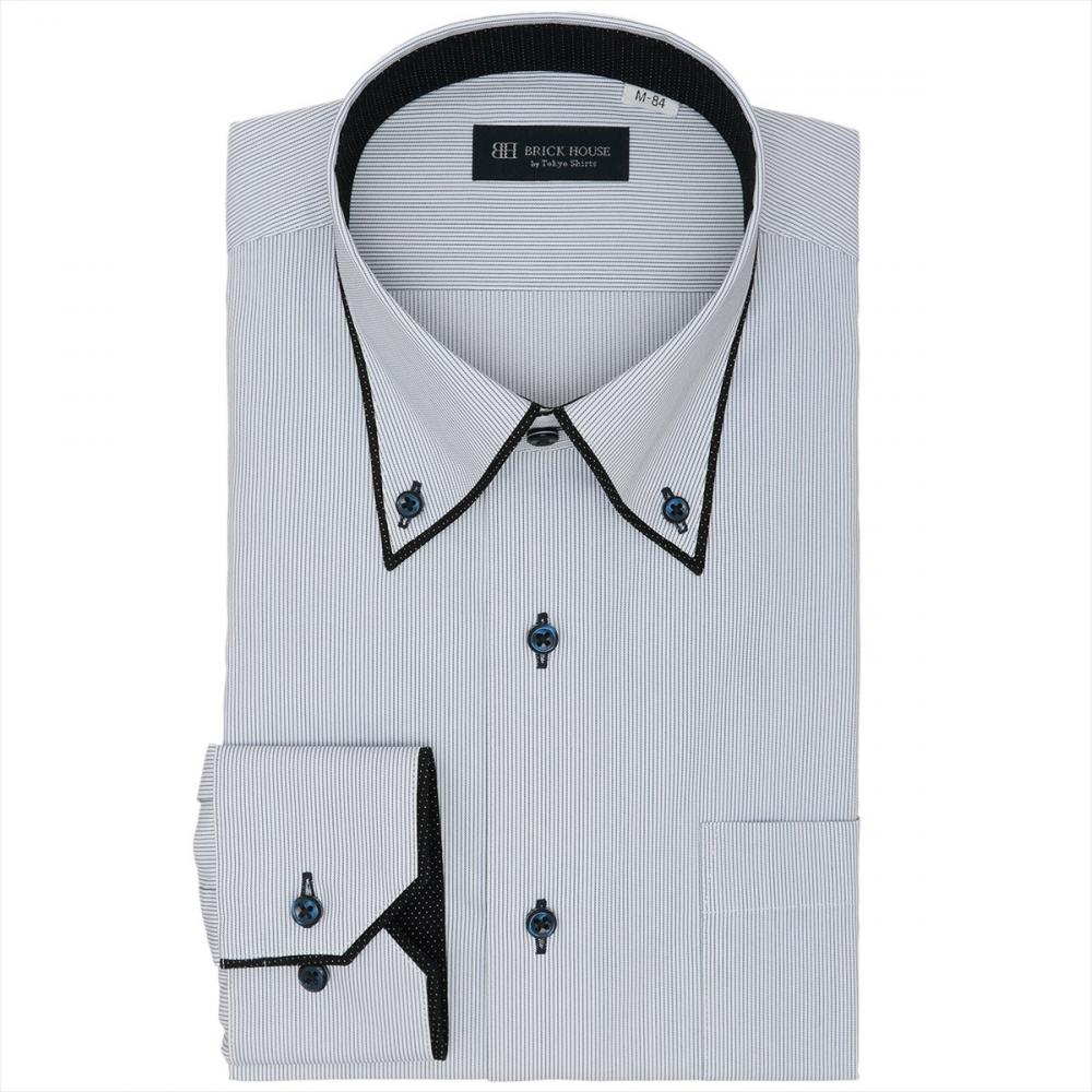 透け防止】 ボタンダウン 長袖 形態安定 ワイシャツ(S37-80 ブルー