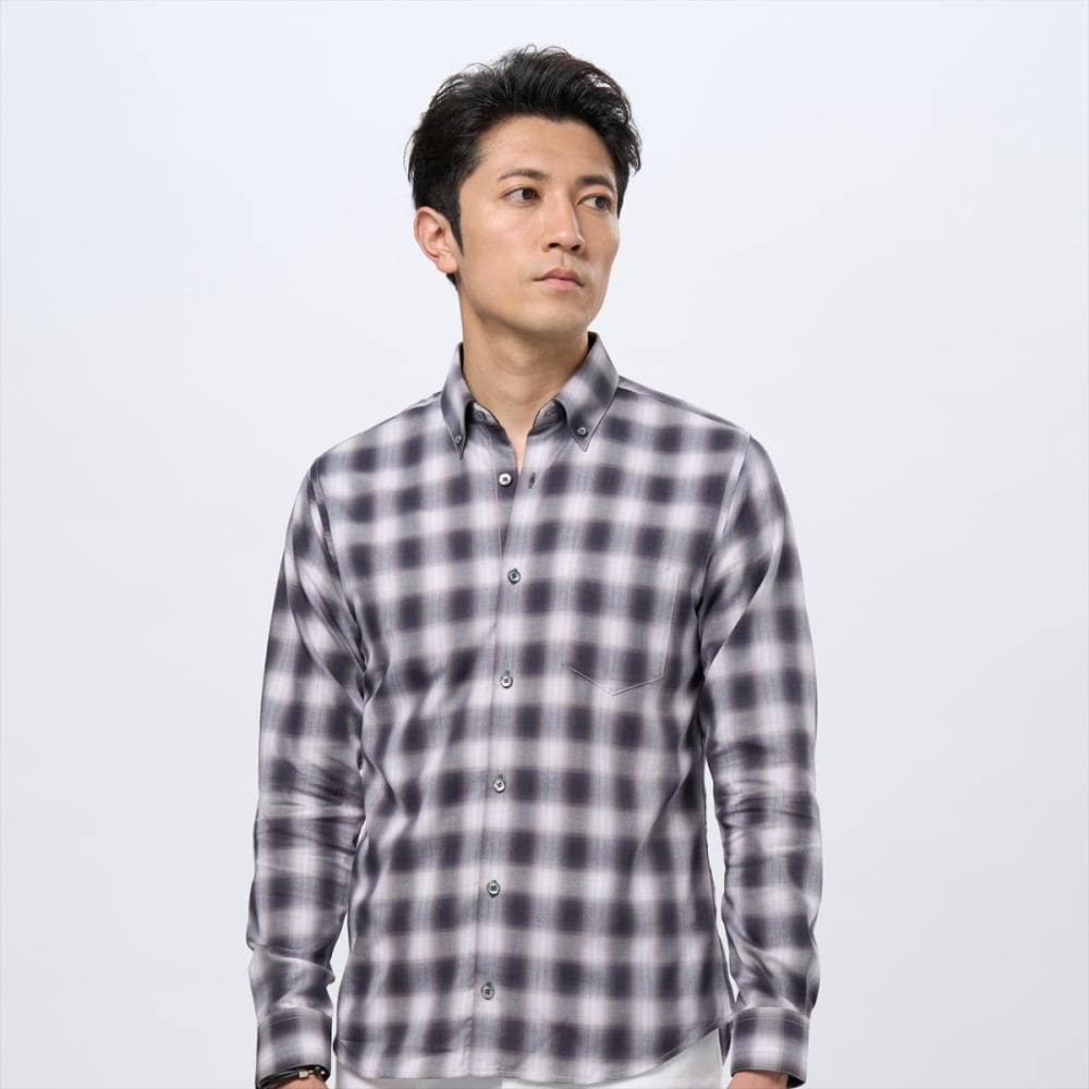 デザインカジュアルシャツ ボタンダウン 長袖 メンズ(S グレー): 東京