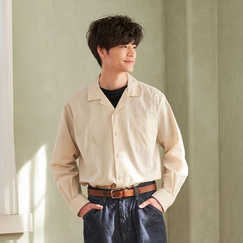 カジュアルシャツ リップストップ オープンカラー 長袖 メンズ(S