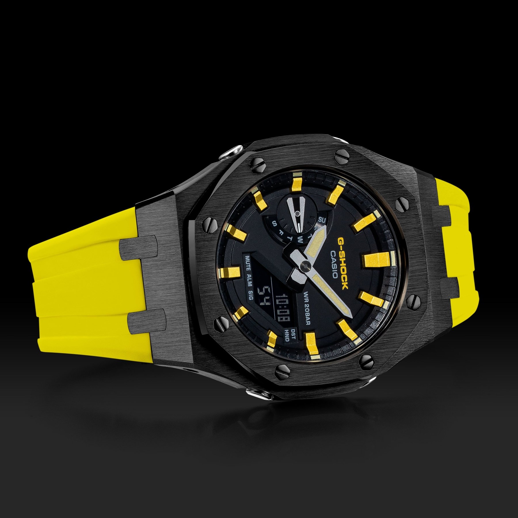 G-SHOCK Mod with Black Steel Case, Yellow Strap, Black Face
