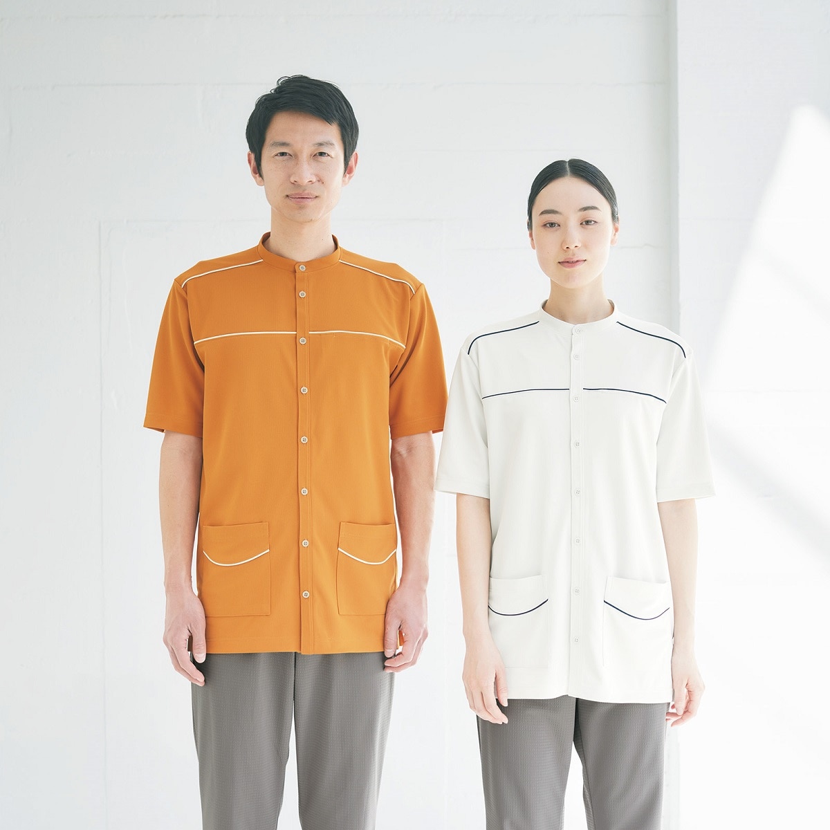 品番： 4P12002 】 男女兼用 シャツ 介護士用 防縮 吸汗 速乾 両脇