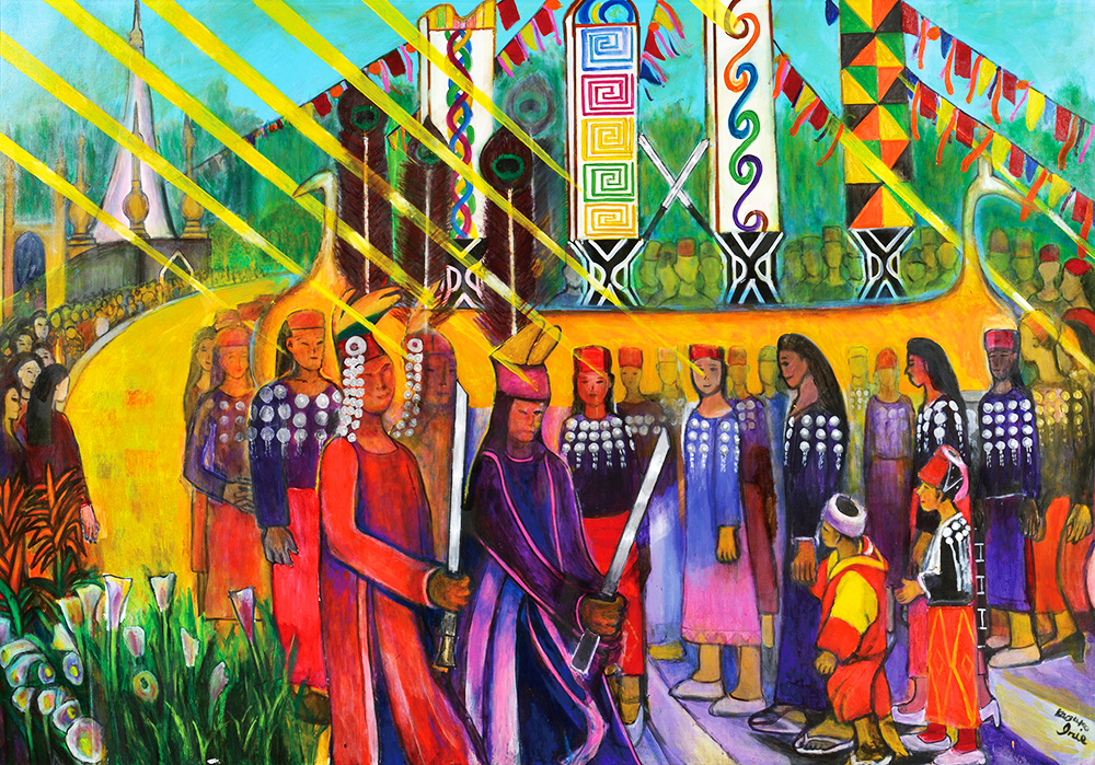 入江一子オリジナルアーカイバル版画「雲南ジンポー族まつりの日