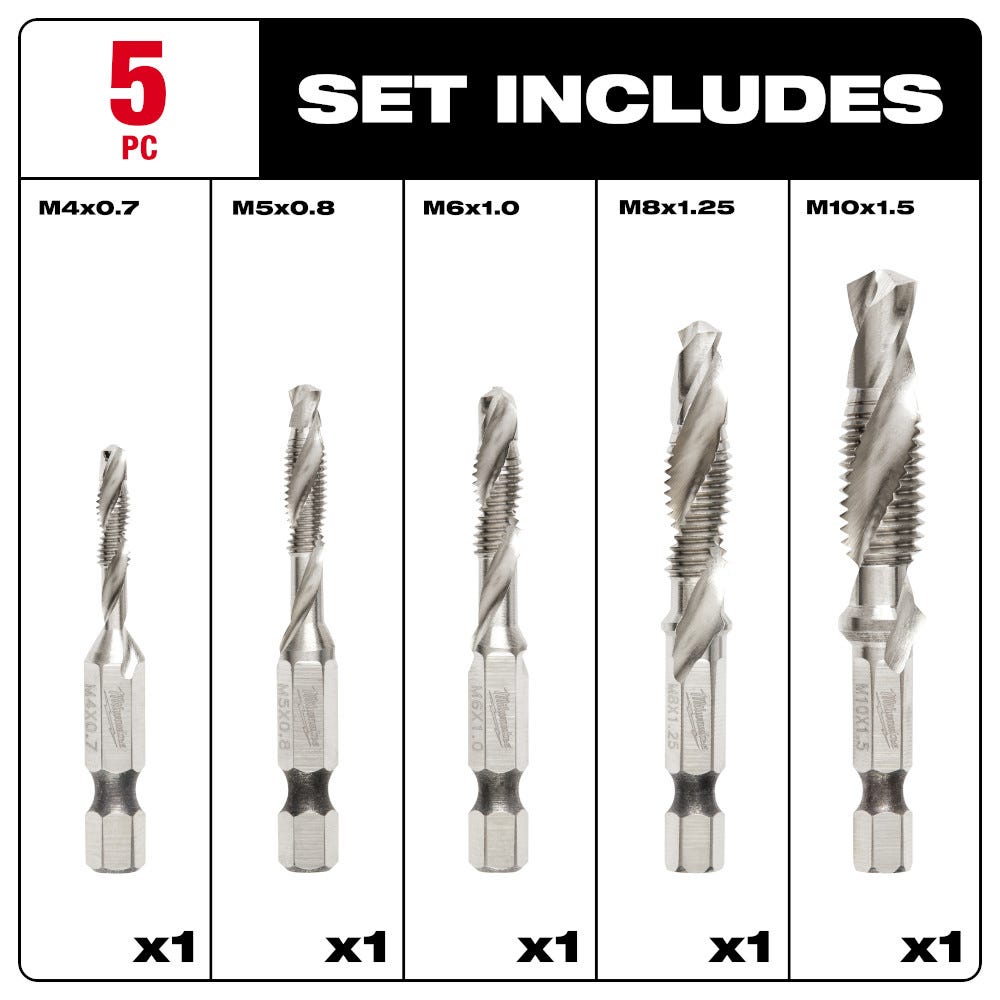 Milwaukee 48-89-4875 Shockwave 5-Piece Metric Impact Drill Tap Set