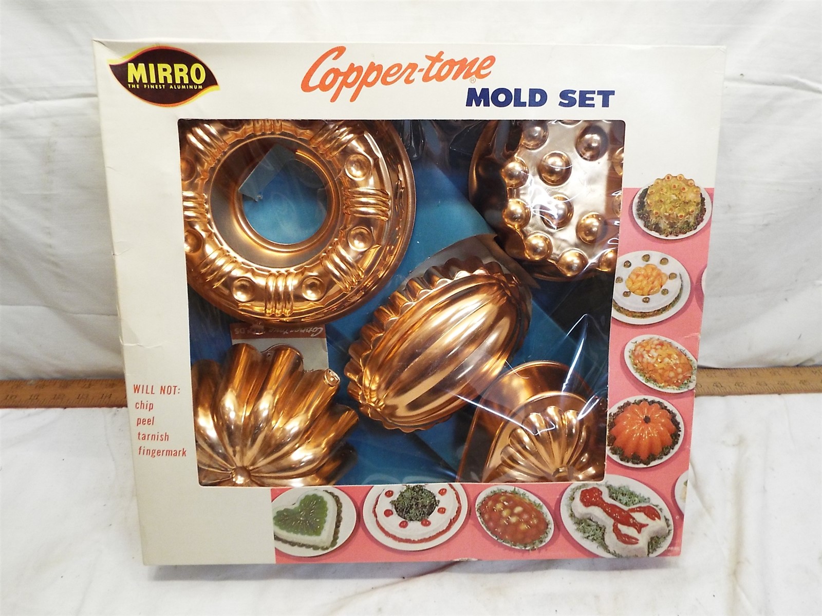 Vintage Mirro Copper-Tone Mold Set Of 5 NOS Aluminum Country Decor