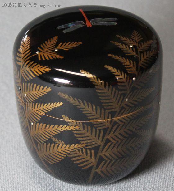 時代 輪島塗 木製 黒塗 棗 蜻蛉 蝶金蒔絵 勝虫 茶道具 漆器 漆芸 時代