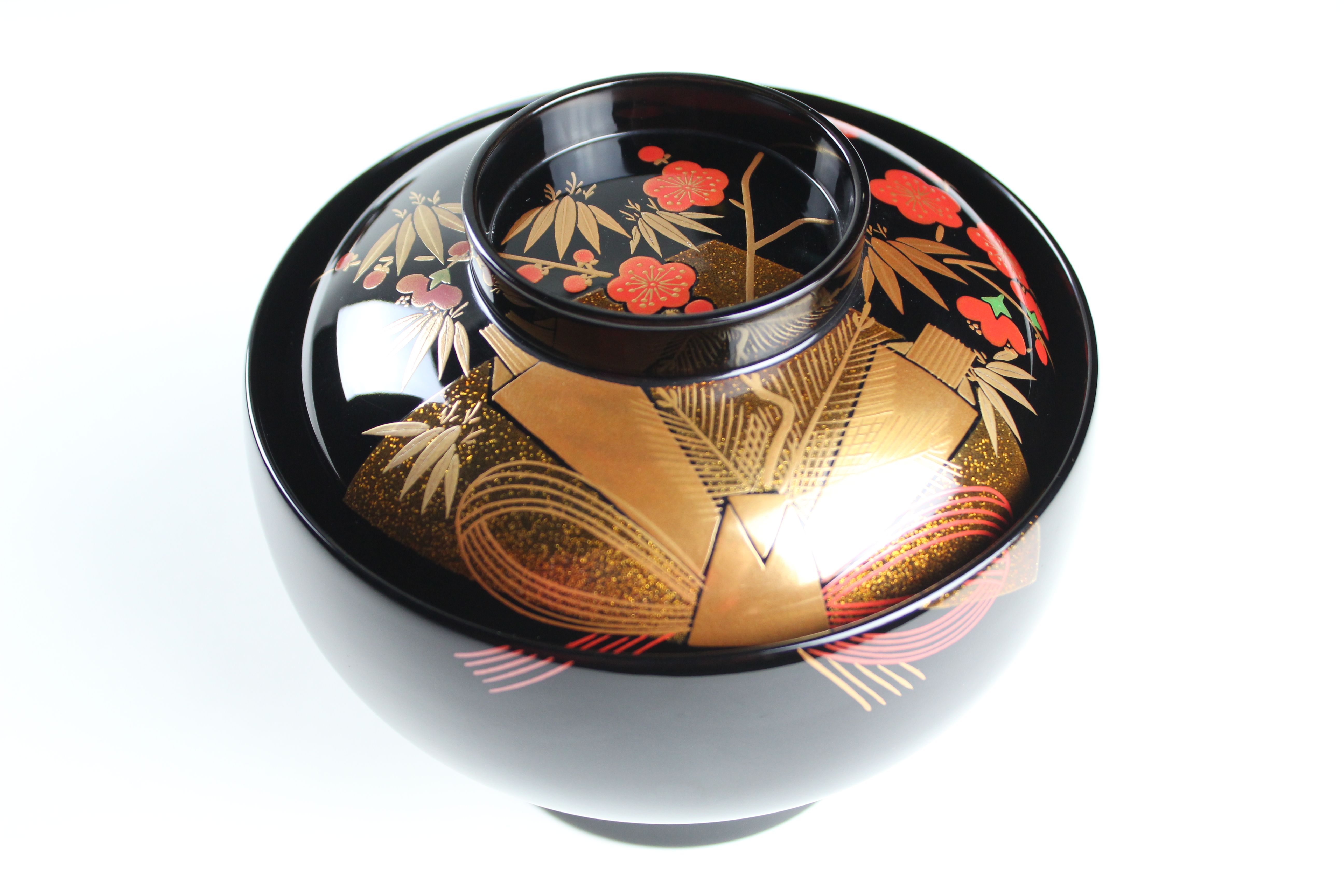 時代逸品！上質朱漆に極上松葉蒔絵の映えるお椀2点（検輪島塗雑煮椀