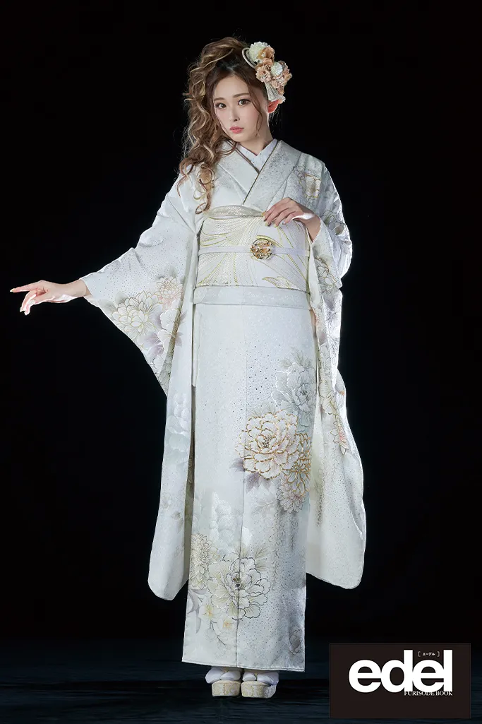 クール系 白/グレー ボタン柄/藤の花 キラキララメ付き ゆうちゃみ