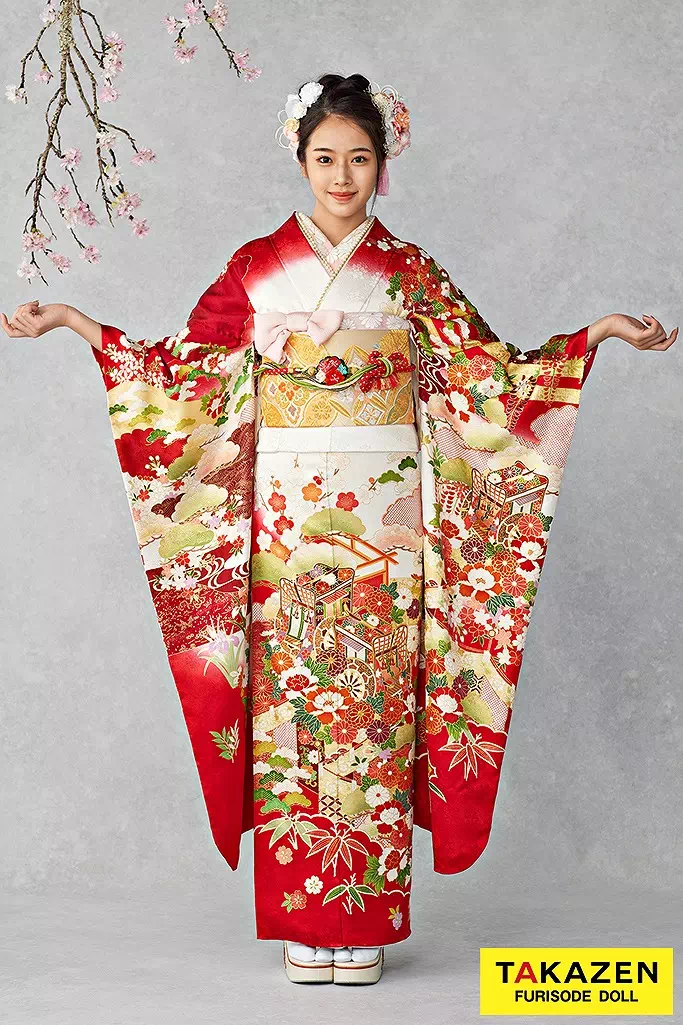 最高級古典柄振袖 吉澤織物/文楽/人間国宝吉田簑助 白/ピンクベージュ