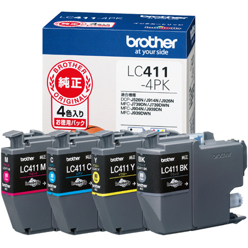 たのめーる】ブラザー インクカートリッジ 4色パック 大容量 LC412XL