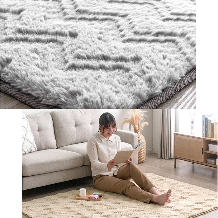 185×185］ ラビットファー調 ラグ 正方形 ホットカーペット対応 滑り