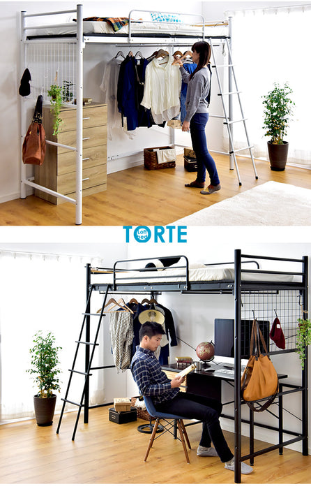 シングル] 宮棚&2口コンセント付き ロフトベッド ハイタイプ はしご